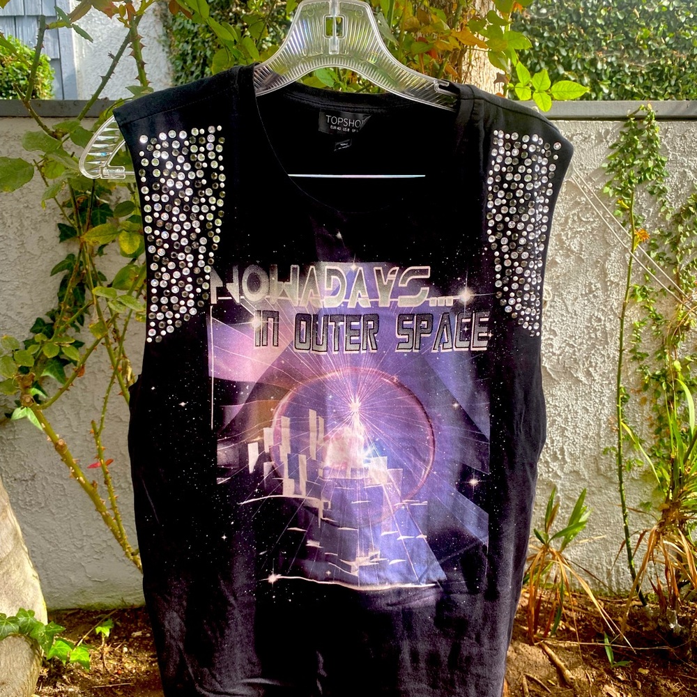 Topshop black tank, size large with beaded detail.